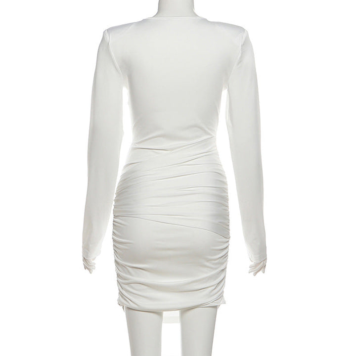 Long sleeve hollow out ruched crewneck cut out mini dress  | Festival Outfits Women
