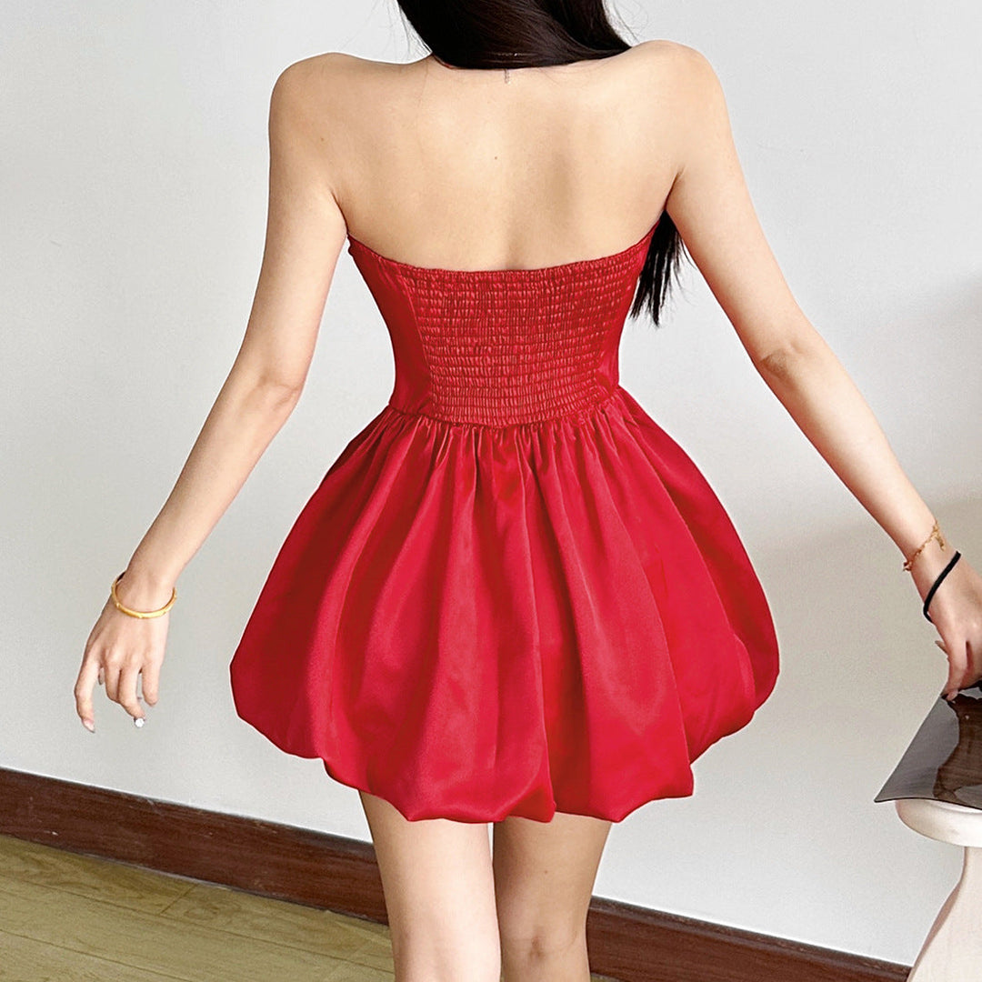Bowknot ruched smocked sweetheart neck mini dress  | Festival Outfits Women