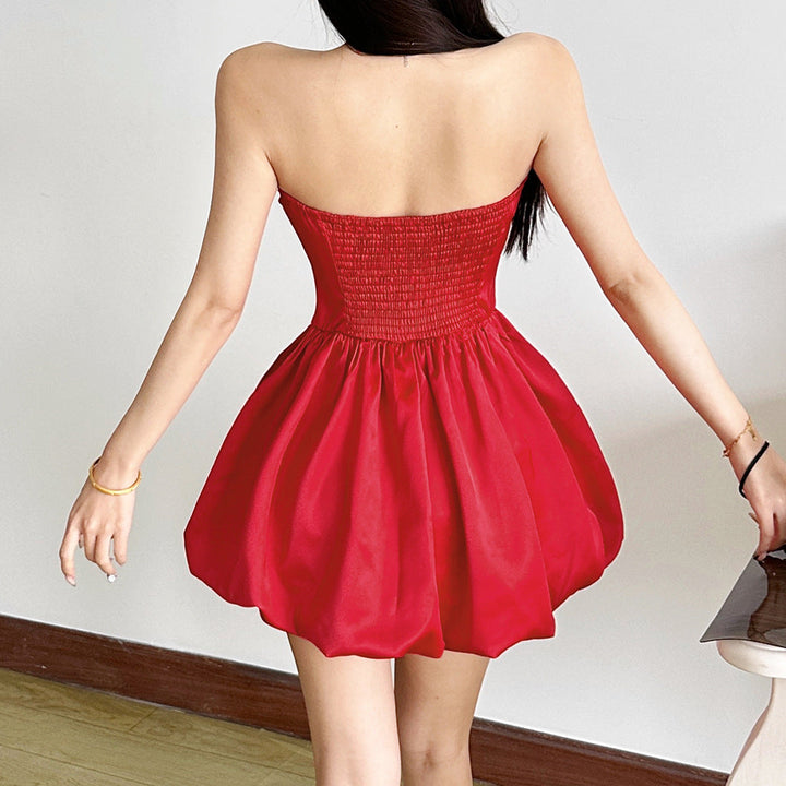 Bowknot ruched smocked sweetheart neck mini dress  | Festival Outfits Women