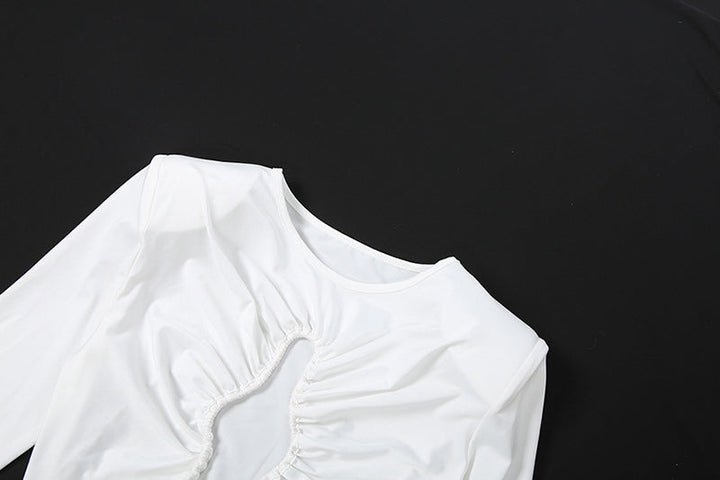 Long sleeve hollow out ruched crewneck cut out mini dress  | Festival Outfits Women