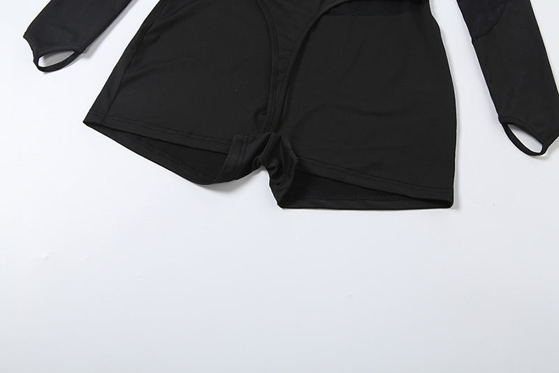 Hollow out long sleeve mesh gloves romper  | Festival Outfits Women