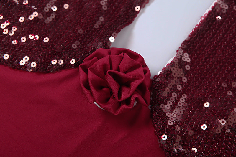 Glitter flower applique halter self tie mini skirt set  | Festival Outfits Women