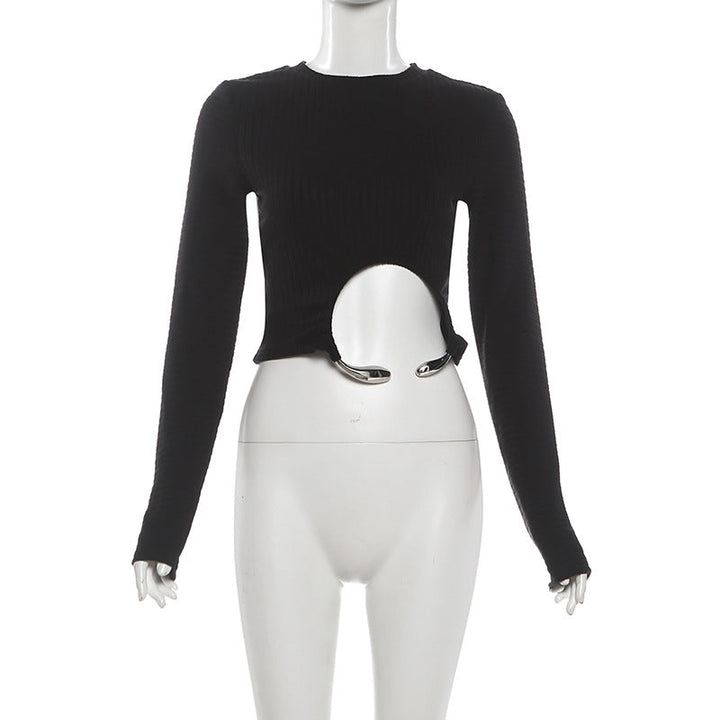 Crewneck long sleeve irregular solid crop top  | Festival Outfits Women