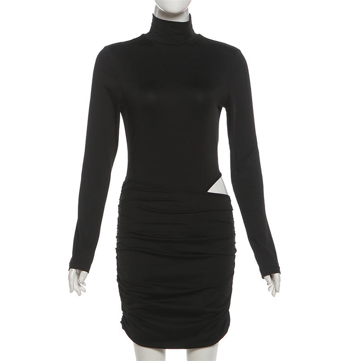 Ruched high neck long sleeve button mini dress  | Festival Outfits Women