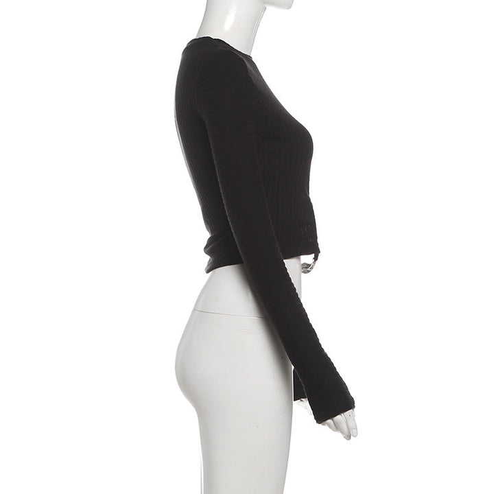 Crewneck long sleeve irregular solid crop top  | Festival Outfits Women