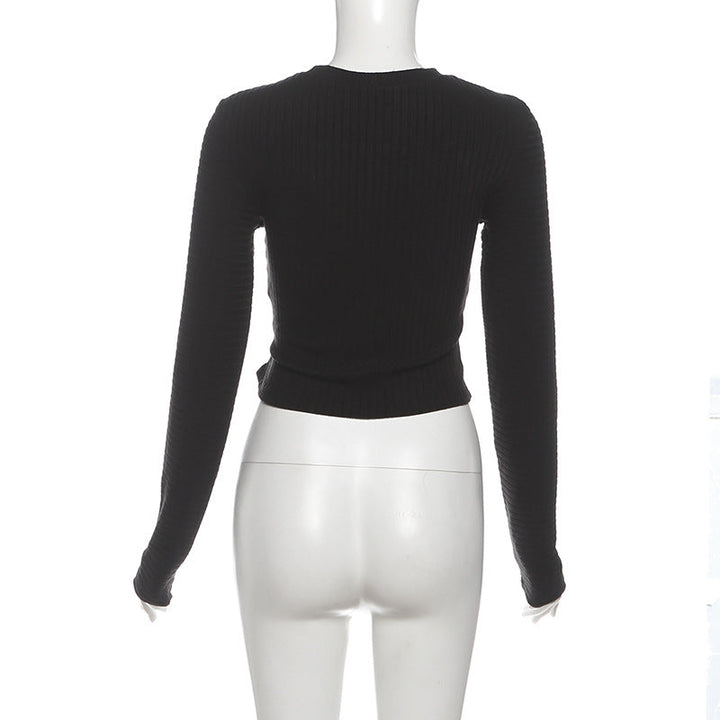 Crewneck long sleeve irregular solid crop top  | Festival Outfits Women