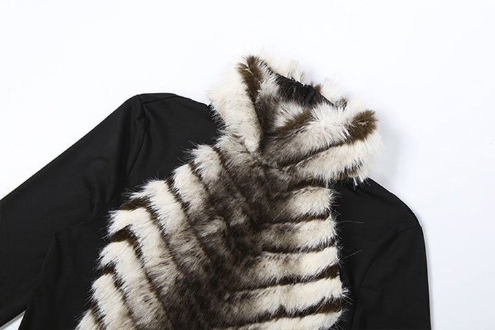 High neck fluffy long sleeve zip-up mini dress  | Festival Outfits Women