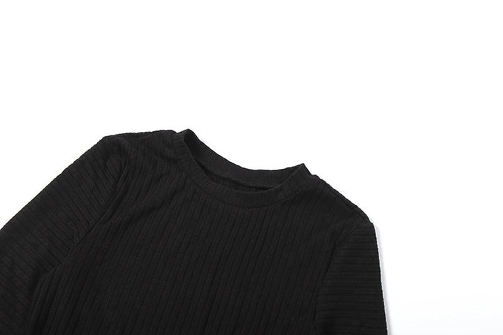 Crewneck long sleeve irregular solid crop top  | Festival Outfits Women