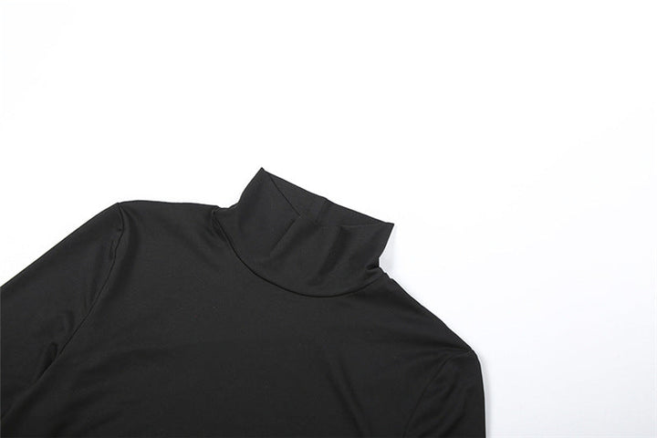 Ruched high neck long sleeve button mini dress  | Festival Outfits Women