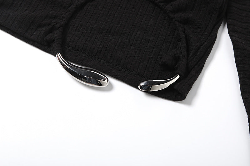 Crewneck long sleeve irregular solid crop top  | Festival Outfits Women