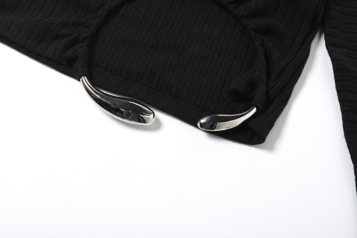 Crewneck long sleeve irregular solid crop top  | Festival Outfits Women