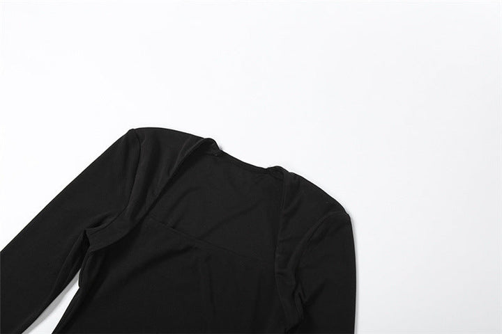 Long sleeve square neck slit ruched maxi dress  | Festival Outfits Women