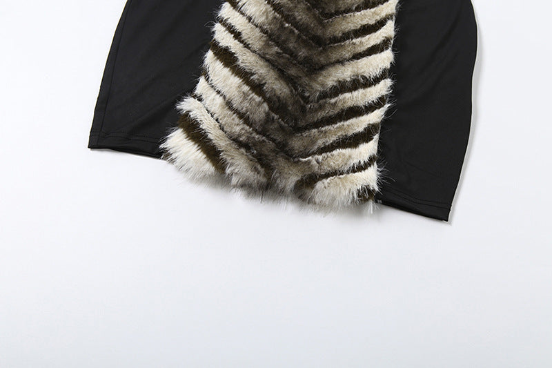 High neck fluffy long sleeve zip-up mini dress  | Festival Outfits Women