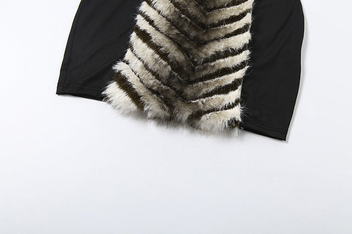 High neck fluffy long sleeve zip-up mini dress  | Festival Outfits Women