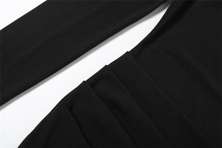 Long sleeve square neck slit ruched maxi dress  | Festival Outfits Women