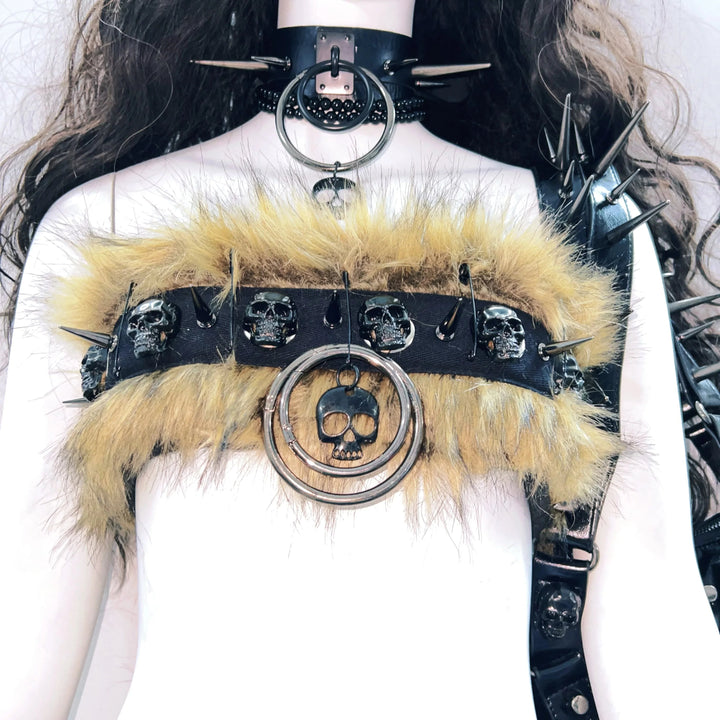 Fluffy o ring skull applique backless tube top  | Festival Outfits Women