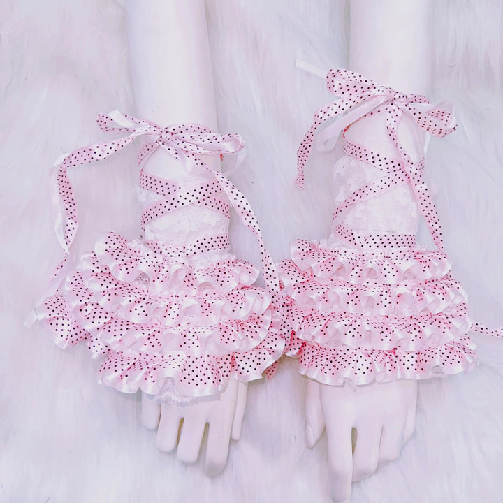 Bowknot beaded polka dot ruffle cami top  | Festival Outfits Women