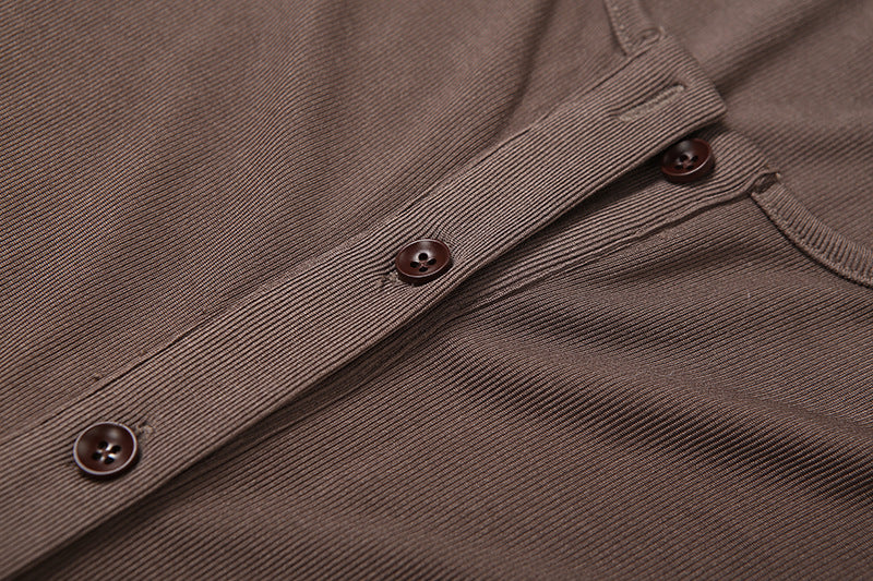 Long sleeve button round neck ruched mini dress  | Festival Outfits Women