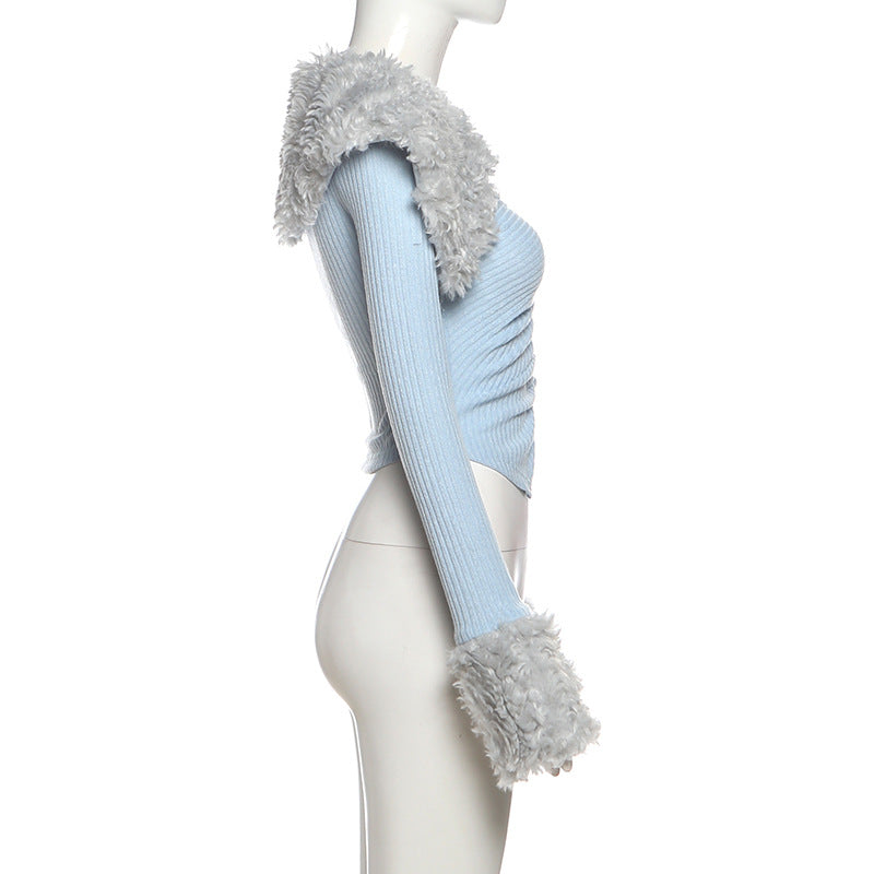 Ruched long sleeve fluffy v neck top  | Festival Outfits Women