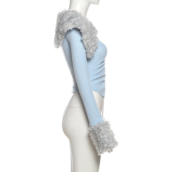 Ruched long sleeve fluffy v neck top  | Festival Outfits Women