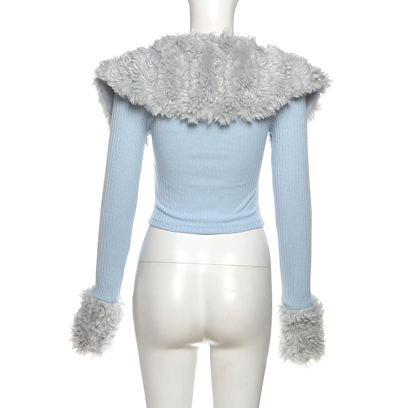 Ruched long sleeve fluffy v neck top  | Festival Outfits Women