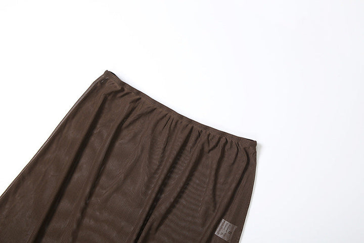 Sheer mesh ruched solid maxi skirt  | Festival Outfits Women