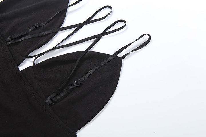 Cross front v neck button hollow out cami bodysuit  | Festival Outfits Women