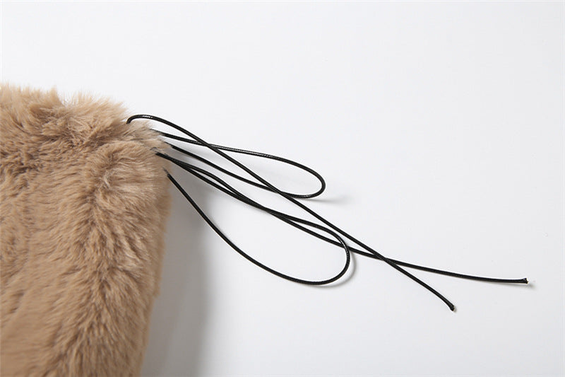 Fluffy zip-up self tie solid mini skirt  | Festival Outfits Women