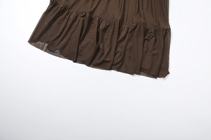 Sheer mesh ruched solid maxi skirt  | Festival Outfits Women