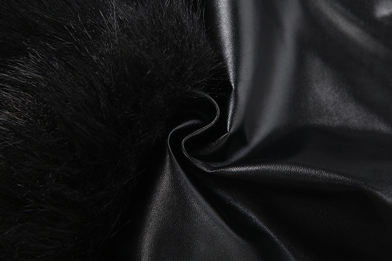 Zip-up PU leather fluffy patchwork mini skirt Cargo Mini Skirt  | Festival Outfits Women