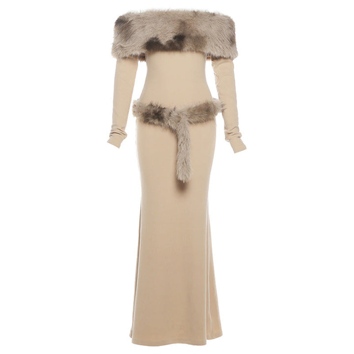 Long sleeve off shoulder fluffy maxi dress  | Festival Outfits Women