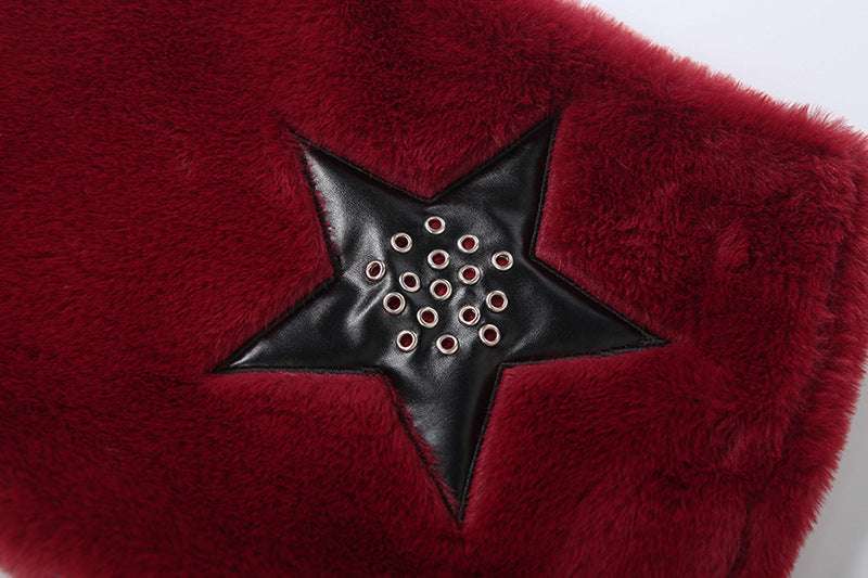 Fluffy zip-up five-pointed star pattern mini skirt  | Festival Outfits Women