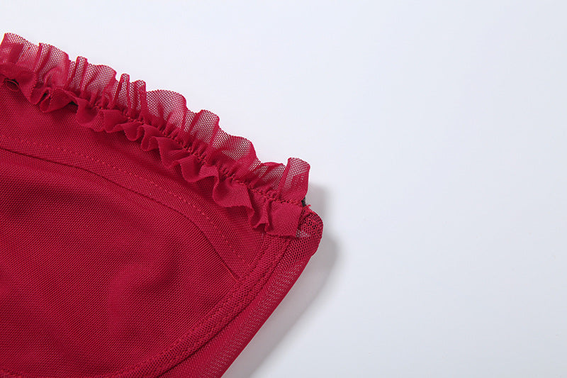 Ruffle mesh backless solid tube top  | Festival Outfits Women