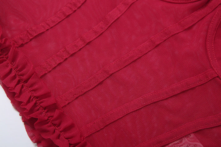 Ruffle mesh backless solid tube top  | Festival Outfits Women