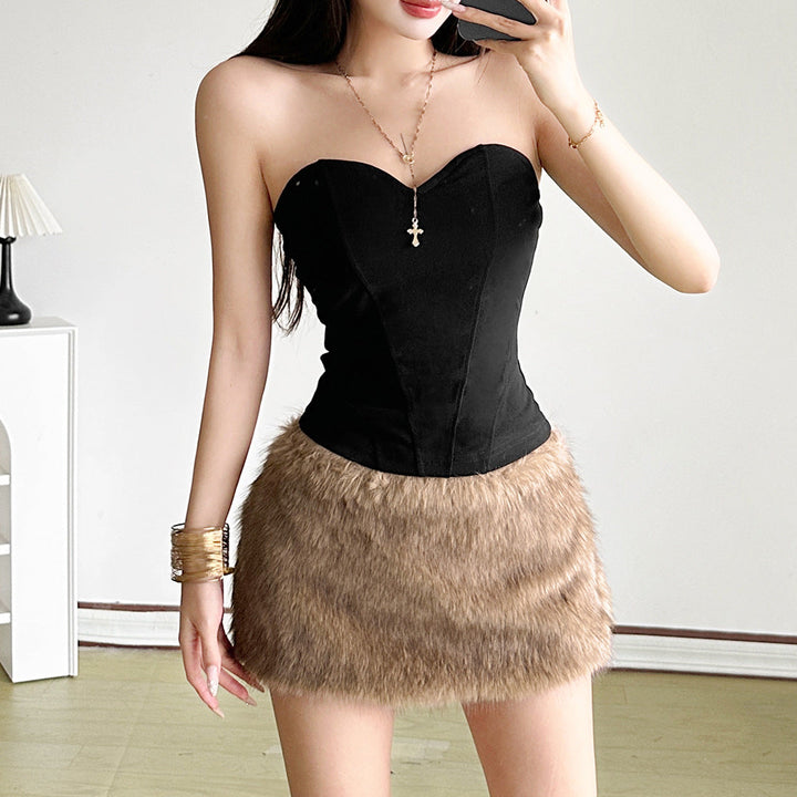 Sweetheart neck solid fluffy top  | Festival Outfits Women