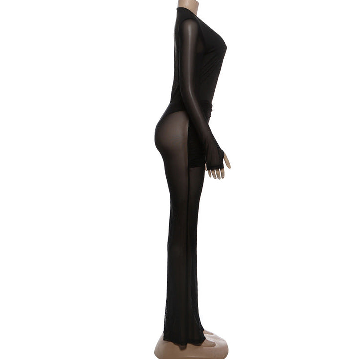 Gloves long sleeve deep v neck mesh pant set  | Festival Outfits Women