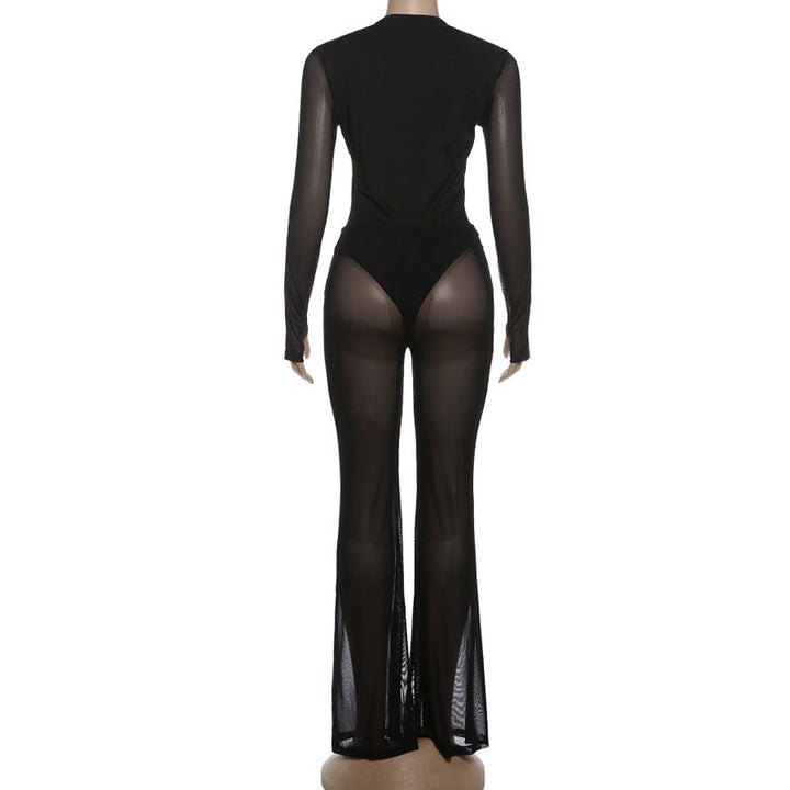 Gloves long sleeve deep v neck mesh pant set  | Festival Outfits Women