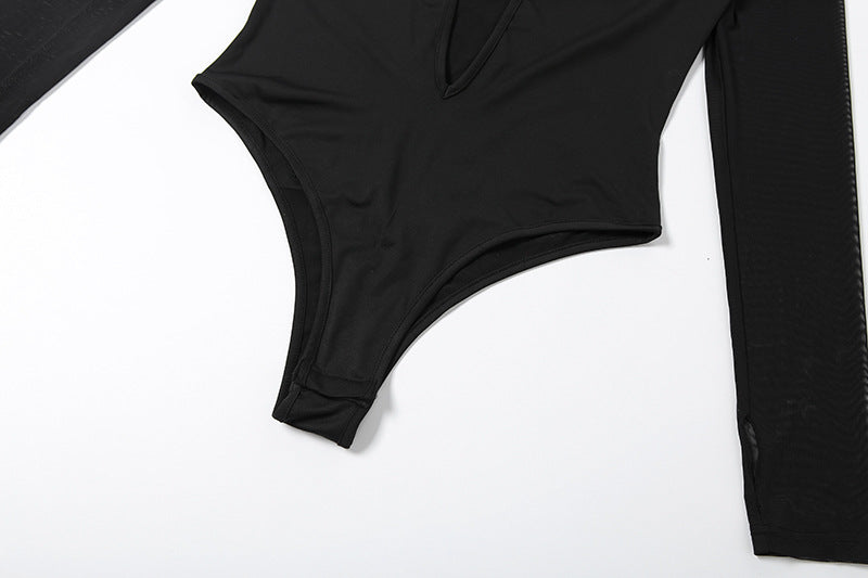 Gloves long sleeve deep v neck mesh pant set  | Festival Outfits Women