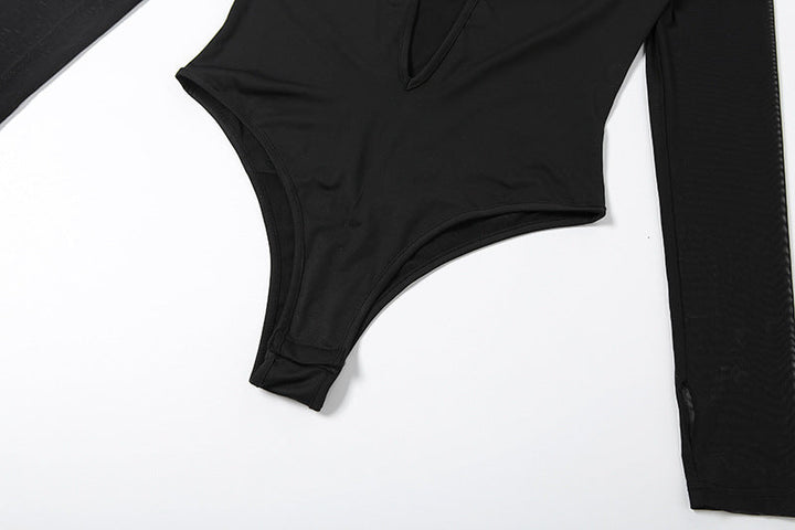 Gloves long sleeve deep v neck mesh pant set  | Festival Outfits Women