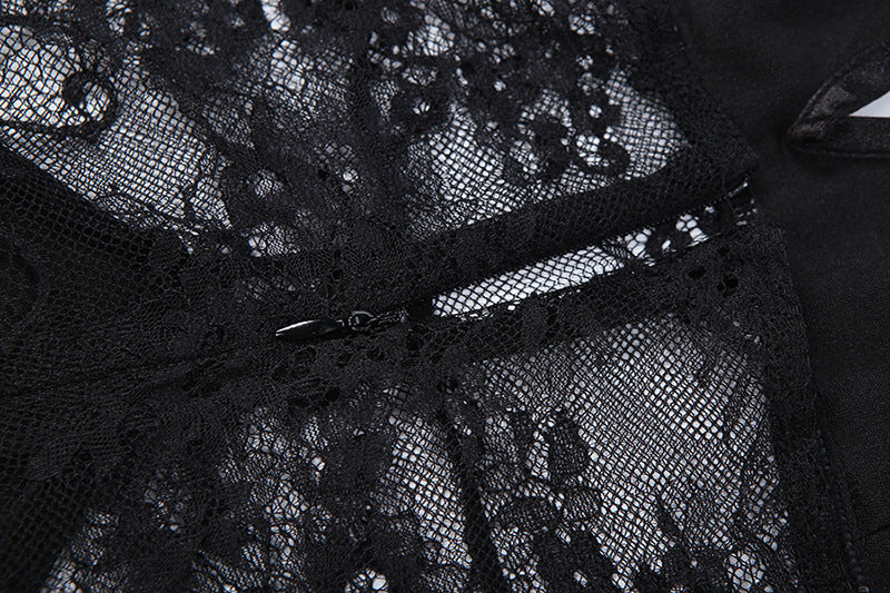 Lace self tie halter v neck slit irregular mini dress  | Festival Outfits Women