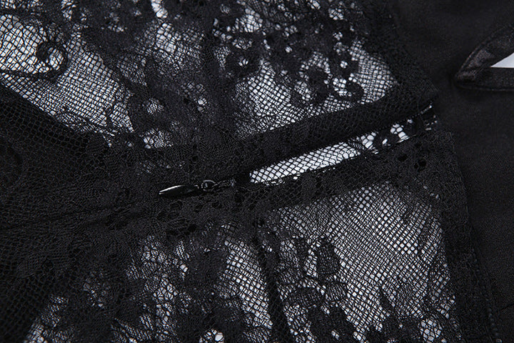 Lace self tie halter v neck slit irregular mini dress  | Festival Outfits Women