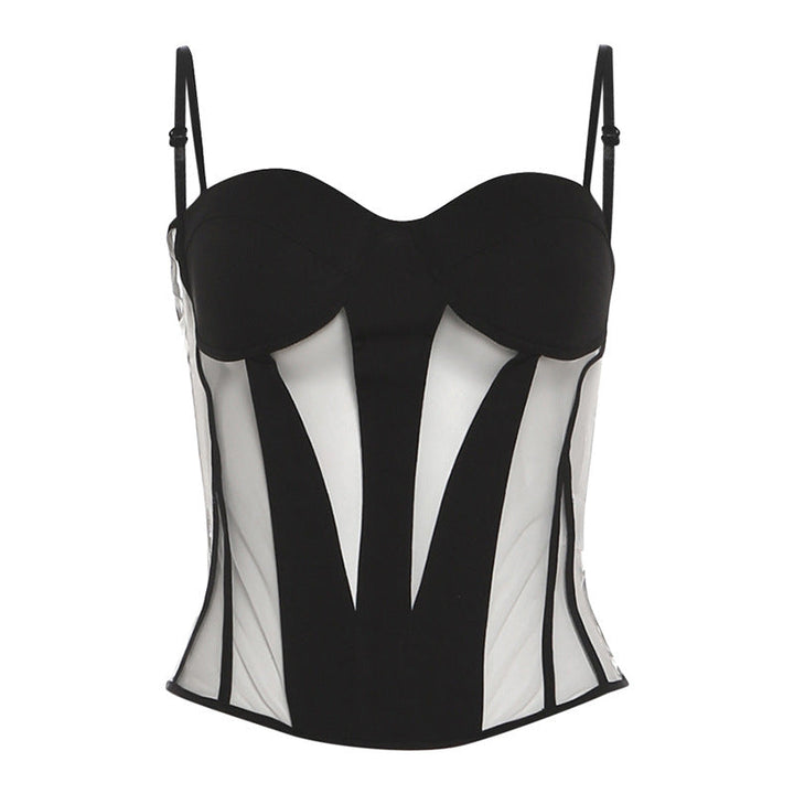 Mesh patchwork lace up backless cami top  | Festival Outfits Women