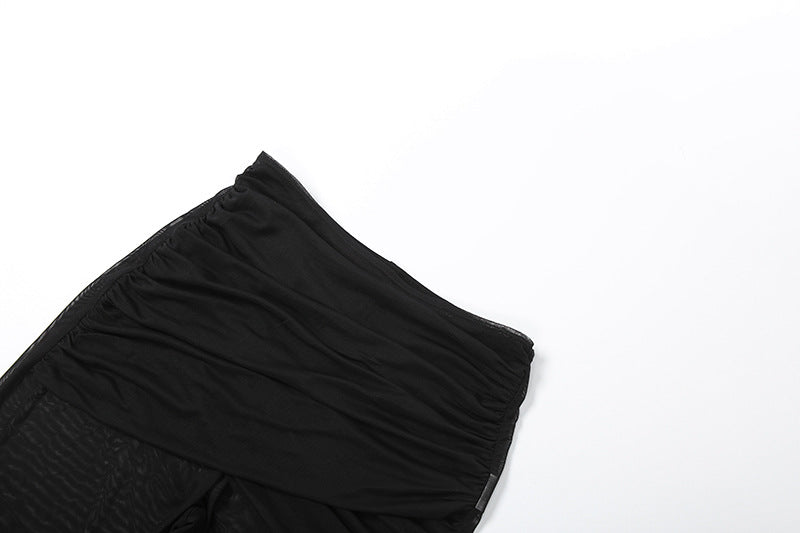 Gloves long sleeve deep v neck mesh pant set  | Festival Outfits Women