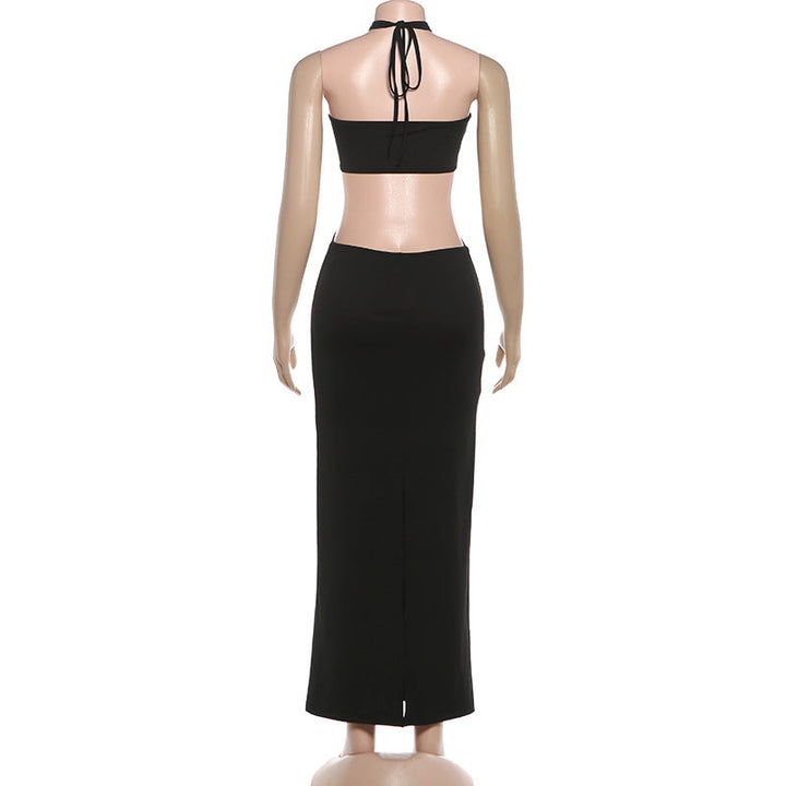 Halter slit solid backless slit maxi dress  | Festival Outfits Women