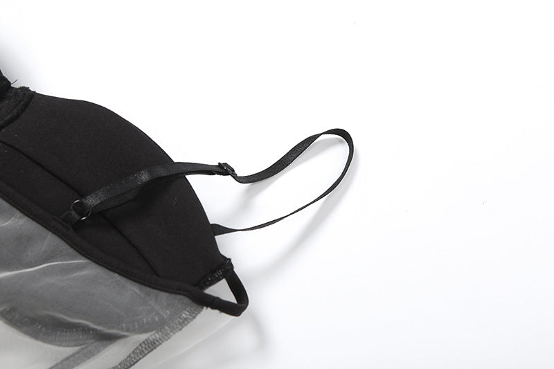 Mesh patchwork lace up backless cami top  | Festival Outfits Women