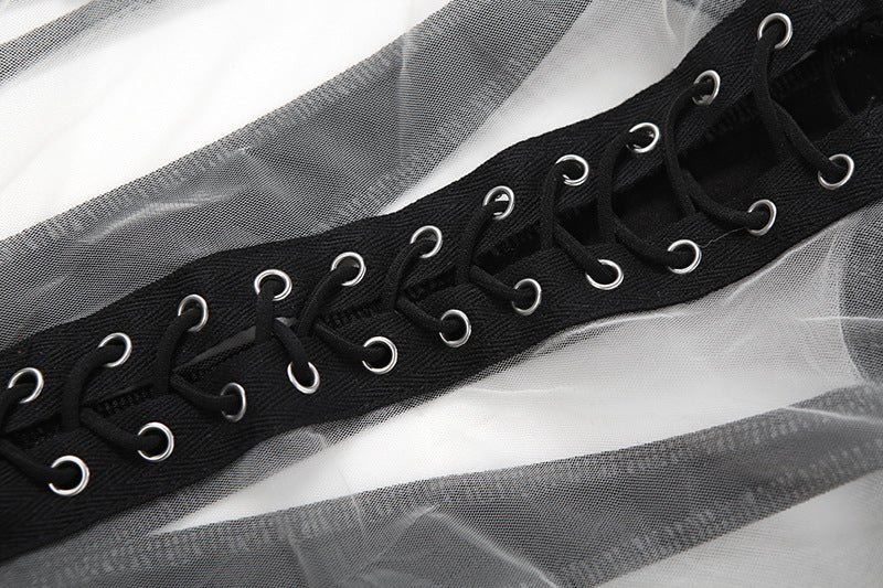 Mesh patchwork lace up backless cami top  | Festival Outfits Women