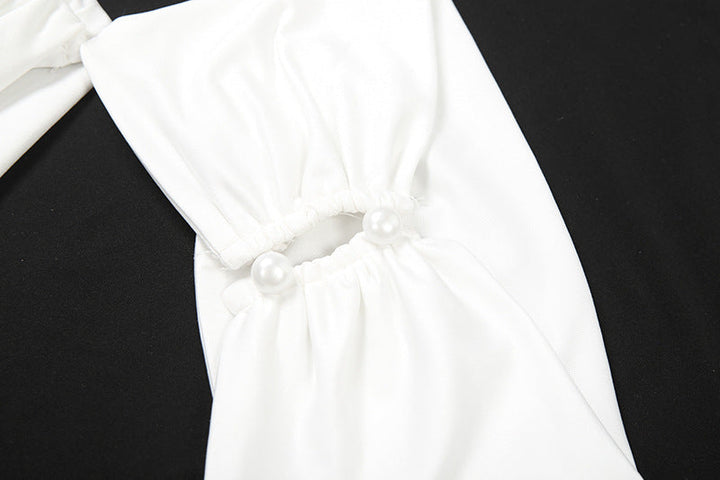 Hollow out v neck ruched long sleeve cut out mini dress  | Festival Outfits Women