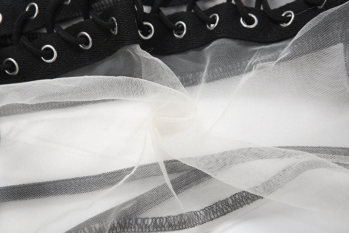 Mesh patchwork lace up backless cami top  | Festival Outfits Women