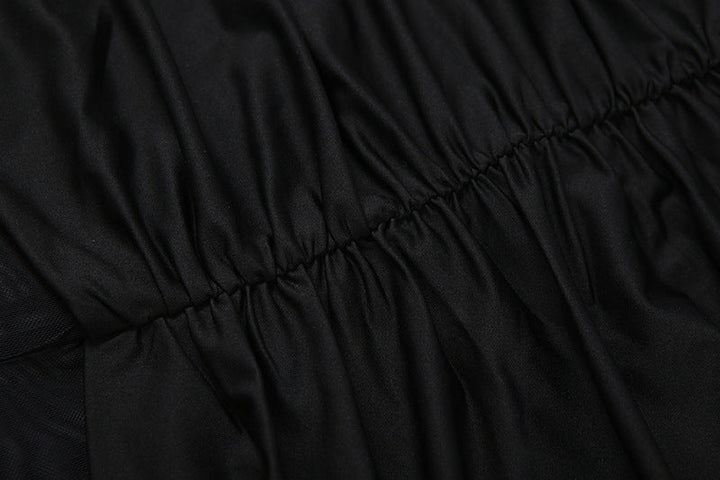 Ruched mesh patchwork ruffle halter maxi dress  | Festival Outfits Women