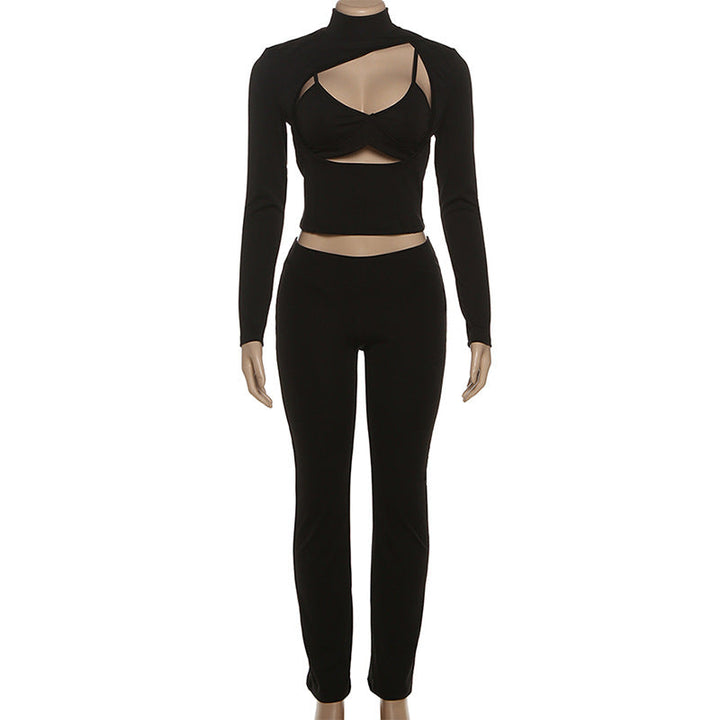 Long sleeve hollow out medium rise 3 piece pant set  | Festival Outfits Women